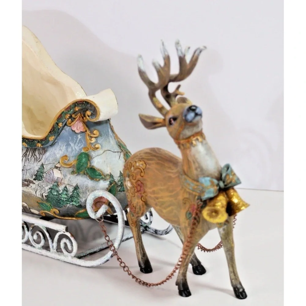 Roman Inc. Christmas Winter Wonderland Scene Santa Sleigh & Reindeer 2007‎